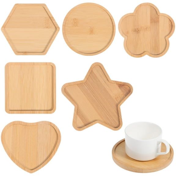 6 Pcs Bamboo Coasters Blank Coasters For Crafts Tray Unfinished Bases Blank Base Trays Making Supplies