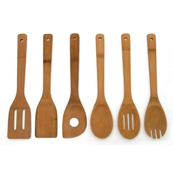 6 Pcs Bamboo Spoon Spatula Mixing Set Utensil Kitchen Wooden Cooking Tool