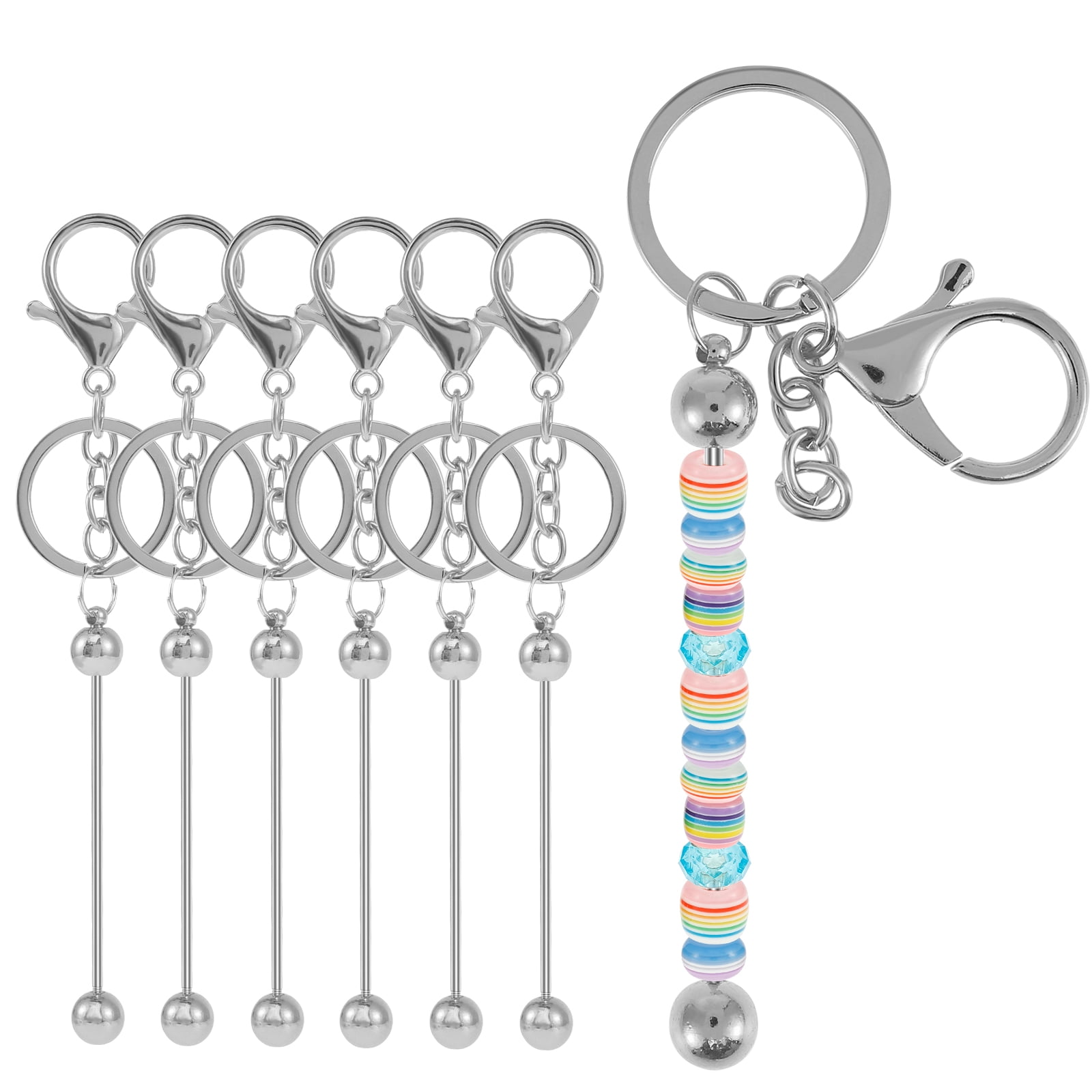 16 Pcs Silicone Beadable Keychain Blanks - Alloy Beaded Keychain DIY Accessories With Lobster Clasps