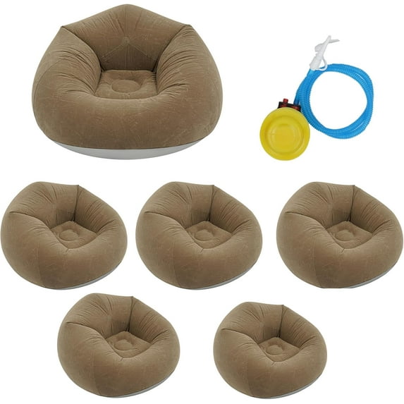 6 Pcs Bean Bag Chairs | Inflatable Chairs with Electric Air Pump | Outdoor Blow up Camping Chairs | Lazy Sofa Portable Loungers Couch | for Movie Bedroom Reading Camping (Coffee Color)