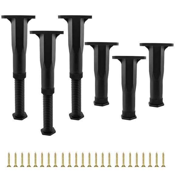 6 Pcs Bed Frame Support Legs, Adjustable Bed Legs, Bed Frame Feet for Stability, 7.5-13.4" Height Range, Plastic Steel, Compatible with Wooden Bed Beams, Includes 24 Screws