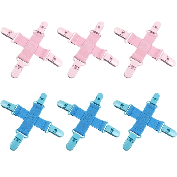 6 Pcs Bed Sheet Detanglers, Bed Sheet Holder, Plastic and Fabric, Pink and Lake Blue, Cross Shape and Long-lasting Clips, Compatible with All Dryers, Reduces Wrinkles and Drying Time
