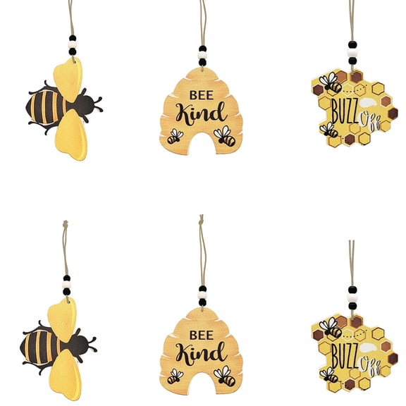 6 Pcs Bee Beehive Ornaments Wood Bumble Bees Cutouts Decorations for Tree Tree Tray Wreath Christmas Festival Bee Kind Sign Crafts Home Hanging Decor