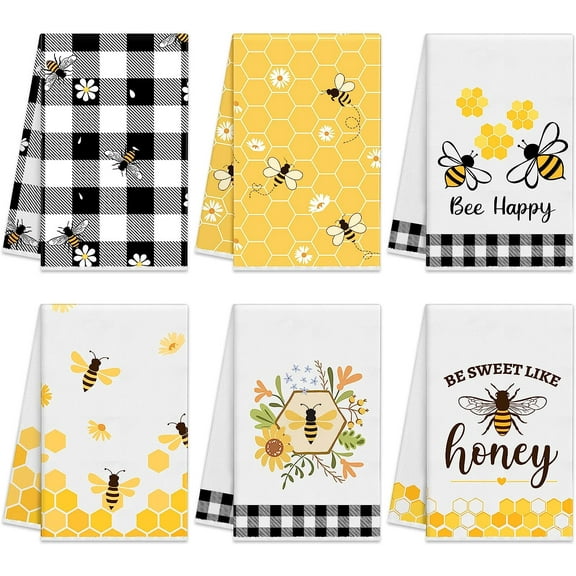 6 Pcs Bee Kitchen Towels Honey Bee Kitchen Decor 15.8 x 23.6 Inches Dish Hand Tea Towels for Bathroom Home Housewarming Gifts