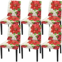 6 Pcs Beige Red Flower Dining Room Chair Cover,Folding Chair Covers, Stretch Chair Covers, Chair Covers Decorative Dining Chairs, Dining Room Kitchen Rre Available Chair Covers
