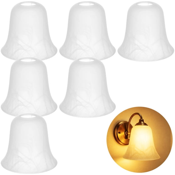 6 Pcs Bell Shaped Glass Shades, Alabaster Glass Lamp Shade with Cloud Pattern, 5 in Height, 1-5/8 in Fitter Opening, White Ceiling Fan Light Covers, Elegant Replacement for Home Decor