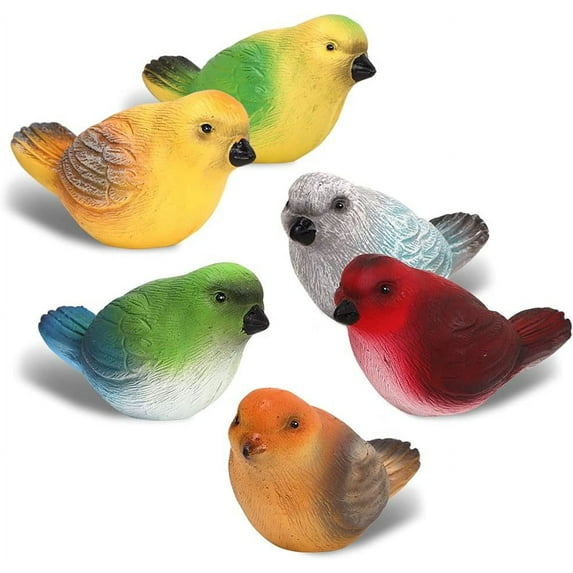 6 Pcs Bird Decor Decorative Figurines, Mini Cute Parrot Parakeet Sculpture, Animal Model Toys, Garden Decor Home Outdoor and Indoor Decoration for Patio Lawn House Yard Porch