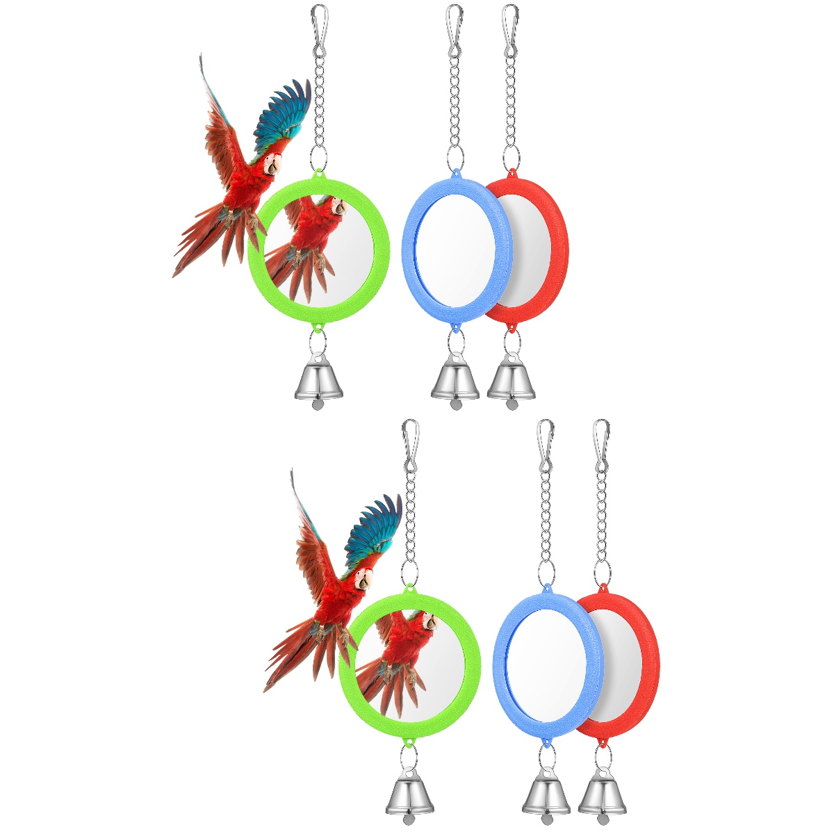 Eease 6 Pcs Bird Mirrors with Bell Round Doubleside Mirror Interactive