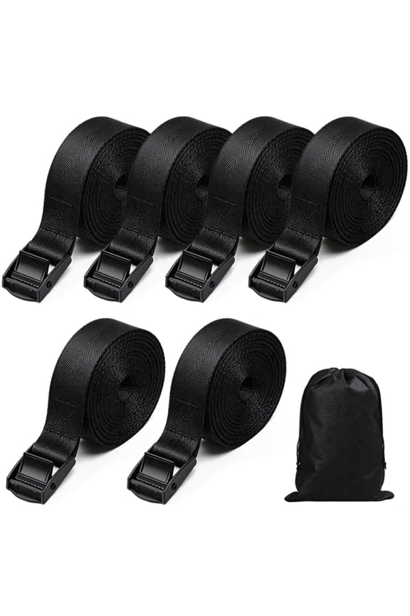 6 Pcs Black Cam Buckle Tie Down Straps, Adjustable Lashing Belts, Heavy Duty Fastening Straps for Cargo Luggage, Come with Storage Drawstring Bag