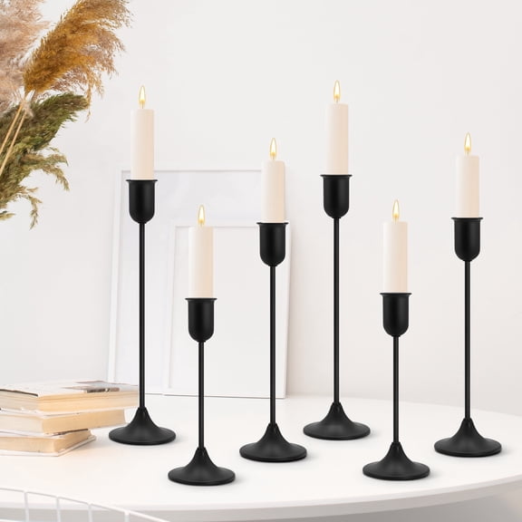 6 Pcs Black Candle Holders Set, Vintage Home Decor – Modern Taper Candlestick Holders for Wedding, Table Centerpieces – Great Gift for Housewarming, Birthday Parties, Wedding & Christmas Season