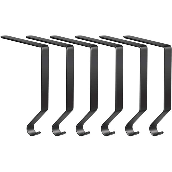 6 Pcs Black Christmas Stocking Holders for Fireplace Mantle Staircase Non-Slip Metal Xmas Stocking Ornament Hooks Hangers for Home Christmas Party Decorations