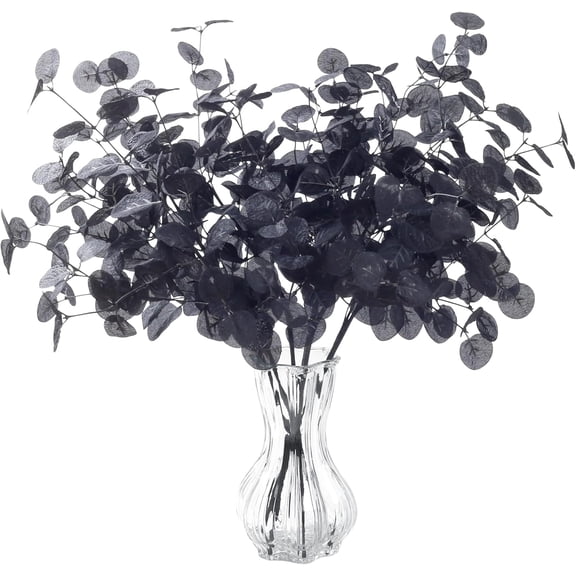 6 Pcs Black Fall Stems Eucalyptus Artificial Tall Eucalyptus Leaves Fall Decor Autumn Decorations for Fall Halloween Thanksgiving Decor Farmhouse Floral Arrangement
