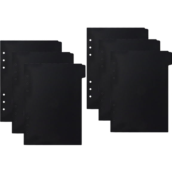 6-Pack Black A5 File Dividers with Tabs for Loose Leaf Pages, Notebook Organization and Document Sorting