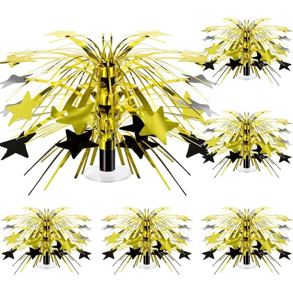6 Pcs Black and Gold Foil Spray Centerpieces for Tables Metallic Star Table Decorations for Birthday Party Favor Supplies New Year Photo Booth Props, 8.7 Inch Tall
