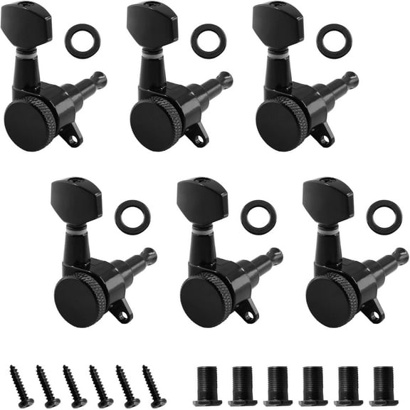 6 Pcs Black Locking Tuners 6 Inline, Sealed Guitar Tuning Pegs Keys Machine Heads Set for Fender Stratocaster Strat Telecaster Tele Style Electric Guitar