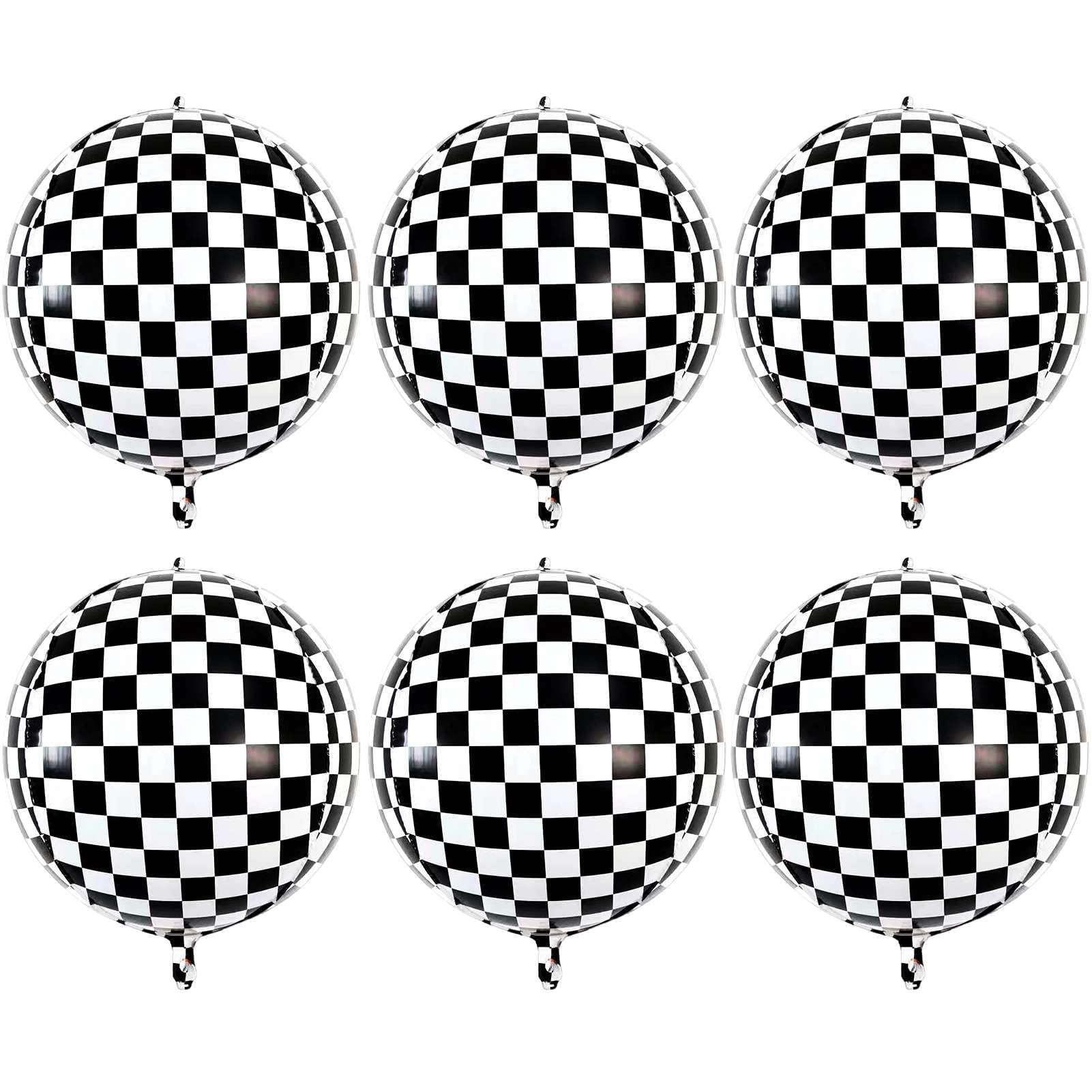 6 Pcs Black White Checkered Balloons 22 Inch, Big 4D Black White Round ...