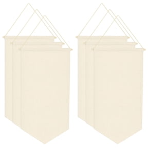 6 Pack Blank Canvas Pennant Flags 20" x 12" Nordic Style Badge Display Banner, Brooch & Pin Collector Organizer, Slanted Wall Decor with Wooden Crossbar & Rope for Easy Hanging