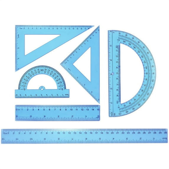 6 Pcs Blue Clear Plastic Ruler Set,2 Straight Rulers 2 Protractors 180 Degree 2 Triangle Rulers 45 | 60 Degree,Geometry Math Ruler Measuring Tool,Inches & Metric,By Scheam