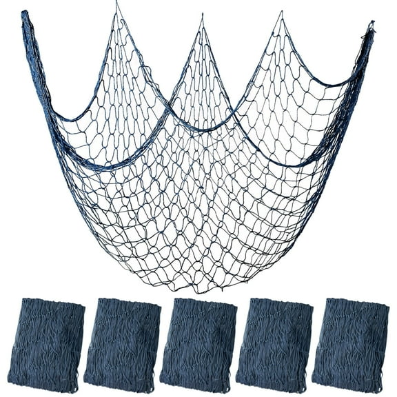 6 Pcs 39.4 x 78.7 Inch Blue Fishing Net Decor, Large Decorative Netting for Nautical Theme Party, Mediterranean Wall Decorations, Photo Backgrounds, 3.3 x 6.6 ft/1 m x 2 m Cotton Rope