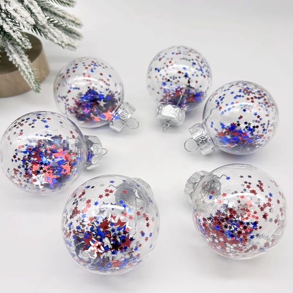 6 Pcs Blue Red Star Confetti Hanging Ball, Clear Latex Hanging Ball with Confetti Inside for 4th of July Decorations Birthday Party Baby Shower Graduation Engagement Decorations Supplies