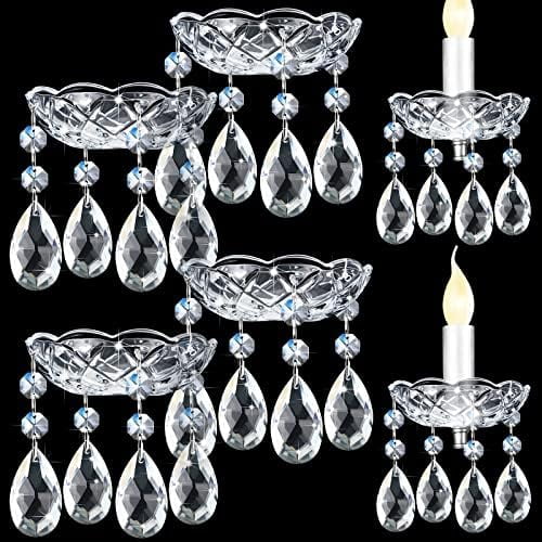 6 Pcs Bobeches for Chandeliers 4 Side Holes 4 Inch Crystal Chandelier Cups Bobeche Replacement Parts with Pendant for Home Wedding Birthday Party(Crystal, Stylish Style)$$Garden & Patio