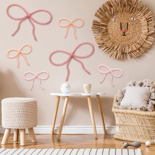 6 Pcs Boho Bow Wall Decor Pink Bow Nursery Decoration Coquette Room ...