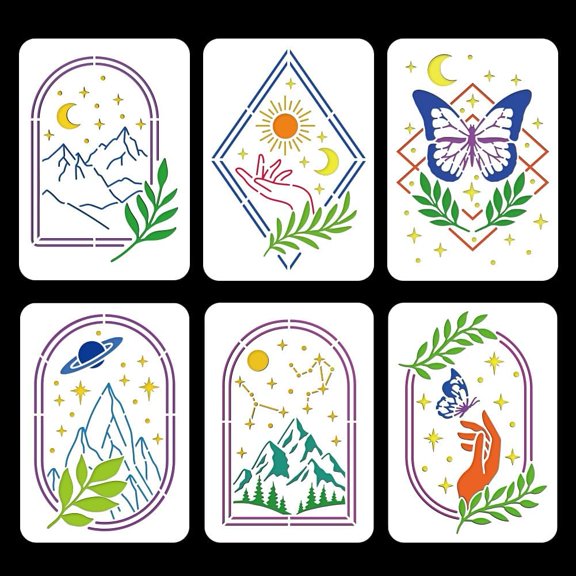 6 Pcs Boho Frame Painting Stencil 6 Styles Moons Stars Magic Hand Wall Templates Art and Craft Stencils Reusable Templates for DIY