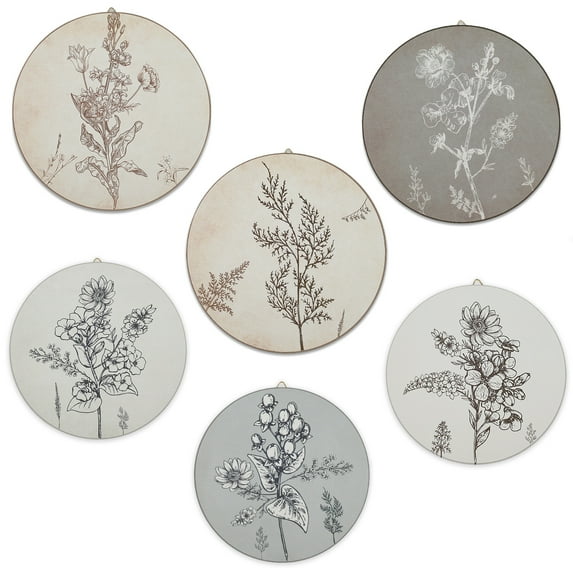 6 Pcs Boho Plant Wall Art Print Set Boho Wooden Wall Print Neutral Vintage Wall Decor Minimalist Hanging Art Wall Decor Farmhouse Bedroom Living Room Office (Retro)