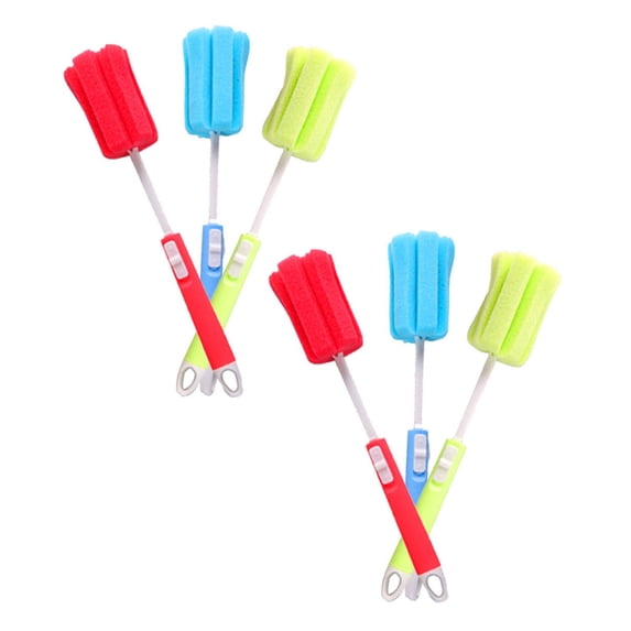 6 Pcs Bottle Sponge Brushes, Dishwashing Foam Sponge Brushes with Adjustable Long Handle Bottle Scrubber Cleaning Sponges Brushes Cleaners for Bottle Glasses Cups Clean,11.42"x2.17", Random Color