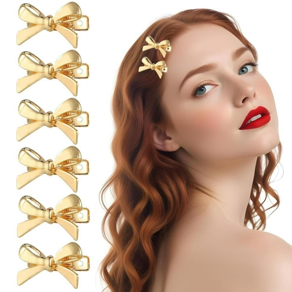 6 Pcs Bow Hair Clips Gold Metal Side Bang Hair Clips Mini Bow Clip for Hair Cute Simple Bow Hairpins Barrettes Golden Bowknot Side Clips Fashion Party Hair Accessories for Women