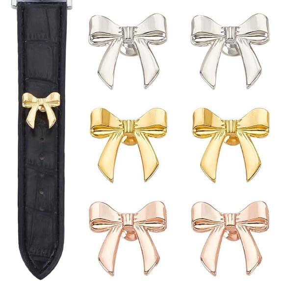 6 Pcs Bowknot Watch Strap Studs 3 Colors Cute Smartwatch Strap Charms Studs Alloy Watchstrap Decoration Studs Watch Strap Charm for Universal Straps Women 14.5x14.8mm for diy