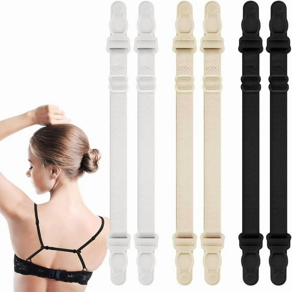 6 Pcs Bra Strap Clips,Bra Strap Holder,Adjustable Racer Back Bra-Strap Anti-Slipping Shoulder Retainer Comfortable&Elastic Hide Style Tricolor Women'S Bras Straps for Most Underwear(Black,White,Skin)