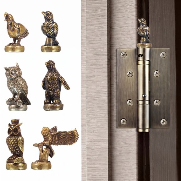 6 Pcs Brass Bird Figurine Hinge Heads Decorative Topper Set Magnetic Vintage Bird Statue Door Hinge Head Home Decoration for Door Hinges