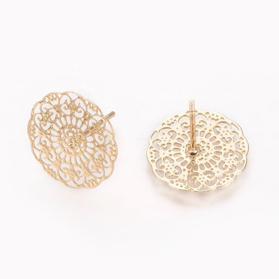 6 Pcs Brass Flower Stud Earring Flower Metal Earrings Real 18K Gold Plated Earrings Ornament