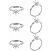 6 Pcs Brass Ring Bases Adjustable Prong Ring Settings Platinum Ring Blank Finger Ring Findings for Crafting Jewelry Making DIY