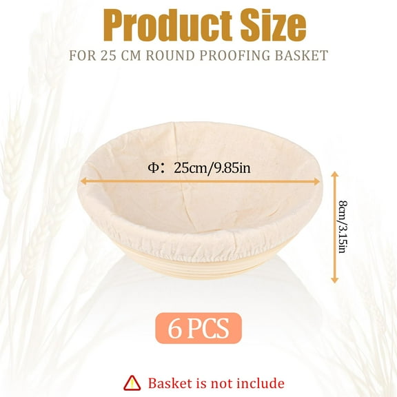 6 Pcs Bread Proofing Basket Cloth Liner Baking Dough Basket Cover Natural Rattan Banneton Proofing Cloth for Bakery Home Baking, about 10 inch, Beige