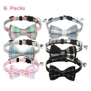6 Pcs Breakaway Cat Collar with Bow Tie and Bell, Adjustable Cute Plaid Safety Kitty Collars for Birthday Pet Party Supplies