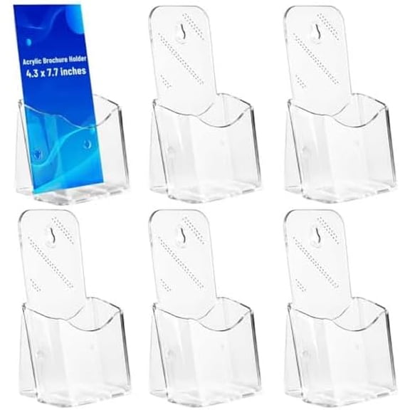 6 Pcs Brochure Holder Stand, 4 inches Acrylic Pamphlet Display Stand Wall Mount/Countertop, Clear Plastic Trifold Rack Card Holder Organizer for Display Flyer, Document, Literature, Post Card