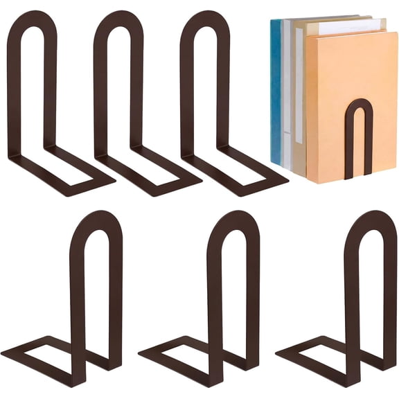 6 Pcs Bronze Book Ends for Shelves Modern Metal Decorative Small Bookends Book Shelf Organizer Minimalist Design Stopper to Hold Books for Home Office (5.5 * 3.75 * 2.25inch)
