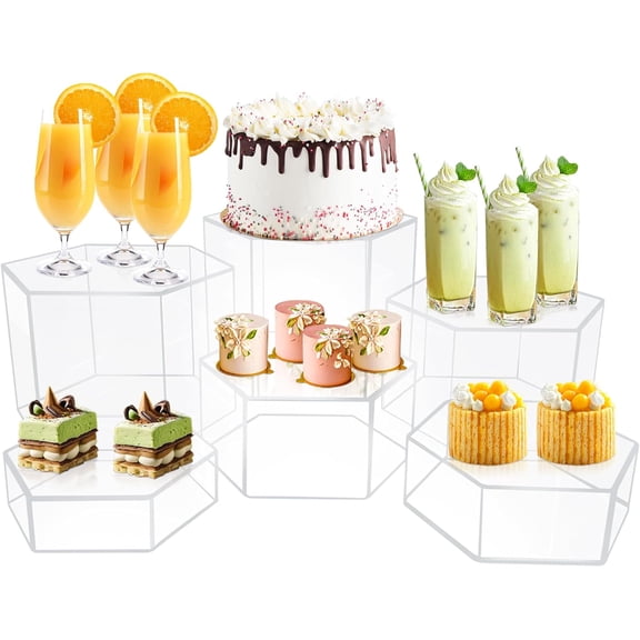 6 Pcs Buffet Risers, Dessert Stands, Acrylic Boxes for Display, Hexagonal Jewelry Showcase, Riser Display Cases Acrylic Display Base, Clear
