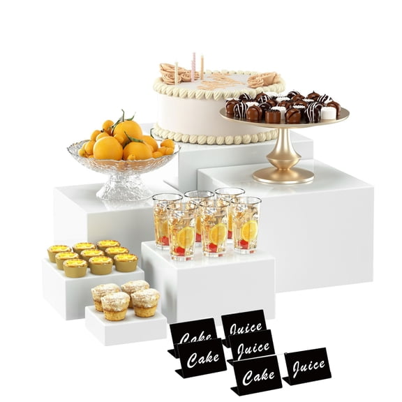 6 Pcs Buffet Risers for Display for Food, Jewelry Display, and Daily Organization, Acrylic Food Risers, Cube Boxes Nesting Riser (Sizes: 3",4",5",6",7",8" (White)