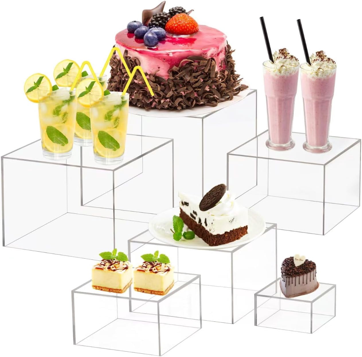 W Riser On Buffet 6 Pcs Buffet Risers and Stands, Clear Food Risers for Buffet Table ...