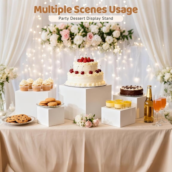 6 Pcs Buffet Risers and Stands, Large Food Risers for Buffet Table, Display Stand Shelf for Party, Catering, Jewelry & Collectibles, White Acrylic Nesting Boxes for Food Display (5" 6" 7" 8" 9" 10")