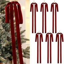 6 Pcs Burgundy Long Velvet Bow Ornaments Christmas Swag 23.5x15.5 Inch Vintage Large Christmas Bows for Xmas Tree, Wreath, Garland, Swag, Staircase, Fireplace, Door