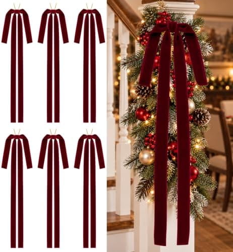 6 Pcs Burgundy Velvet Bows,15 x 24 Inch Christmas Tree Bows, 6 Count ...