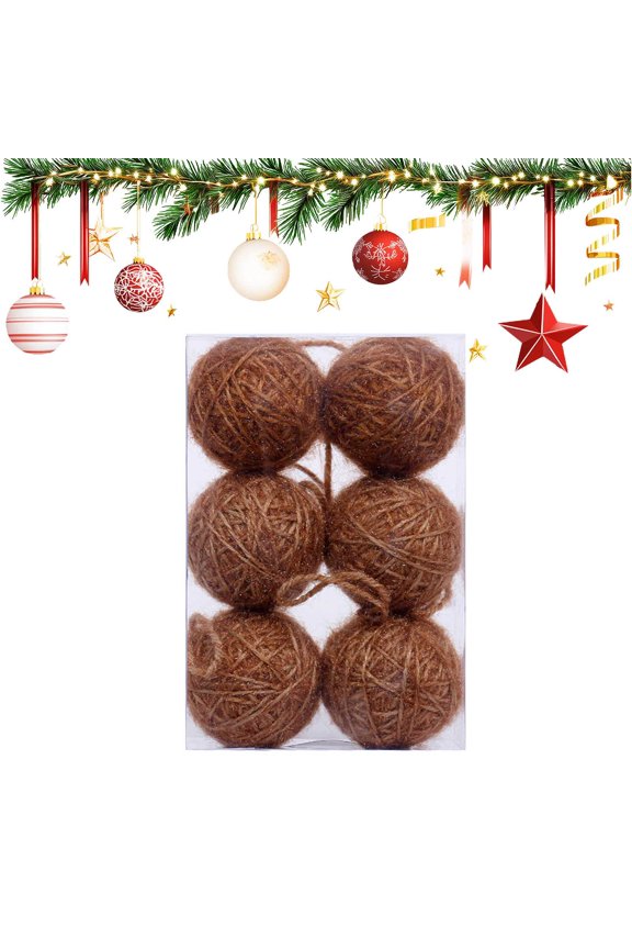 6 Pcs Burlap Christmas Ball Ornaments, 2.36 Inches RusticJute Rope Hanging Balls Christmas Tree Ornaments, Natural Jute Farmhouse Decorations for Xmas Tree, Holiday, Wedding Home Party