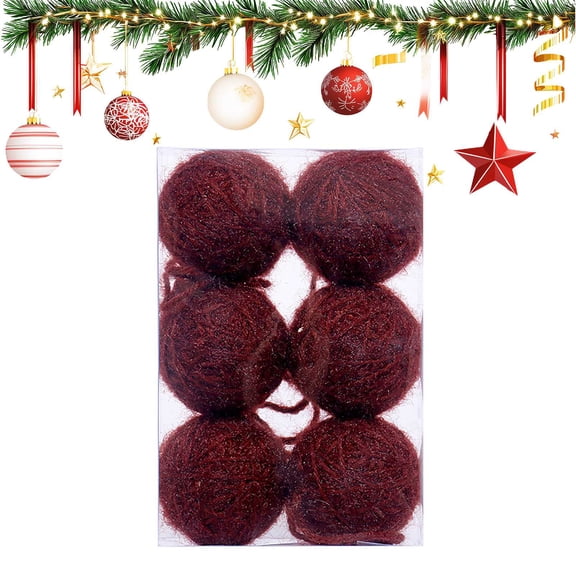 6 Pcs Burlap Christmas Ball Ornaments, 2.36 Inches RusticJute Rope Hanging Balls Christmas Tree Ornaments, Natural Jute Farmhouse Decorations for Xmas Tree, Holiday, Wedding Home Party