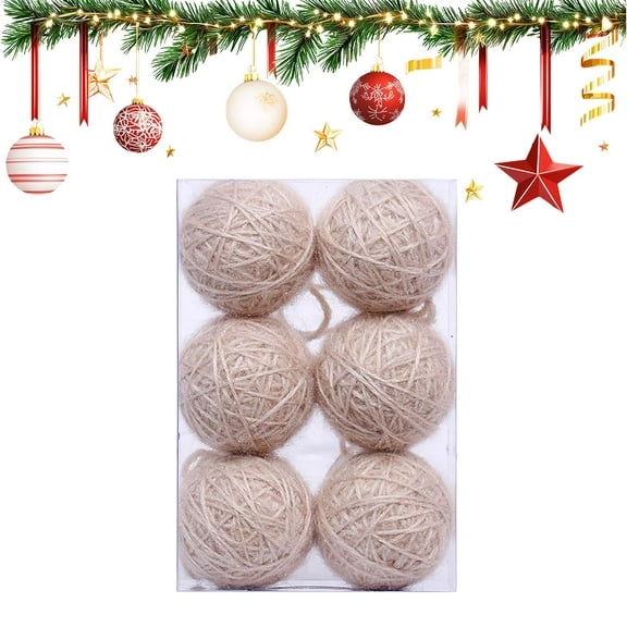 6 Pcs Burlap Christmas Ball Ornaments, 2.36 Inches RusticJute Rope Hanging Balls Christmas Tree Ornaments, Natural Jute Farmhouse Decorations for Xmas Tree, Holiday, Wedding Home Party