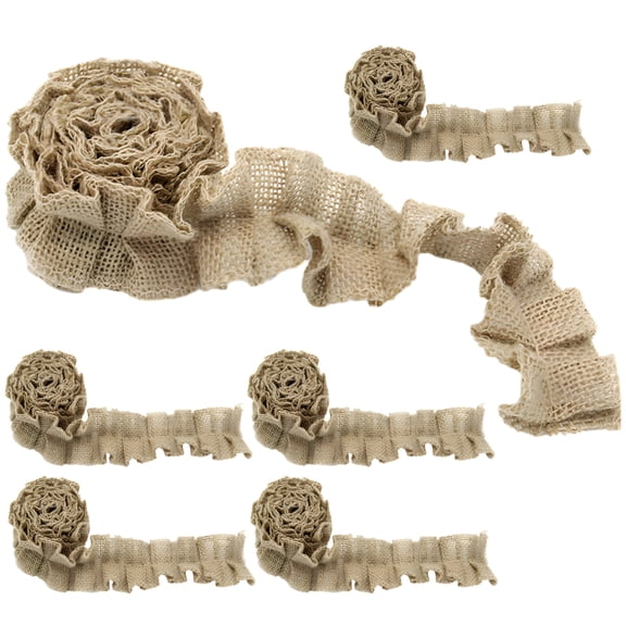 6 Pcs Burlap Rolls, 2.5 in x 7.9 ft, Boho Bulletin Board Border, Rustic Classroom Decor, DIY Craft Lace Trim for Wedding, Home, Creative Projects