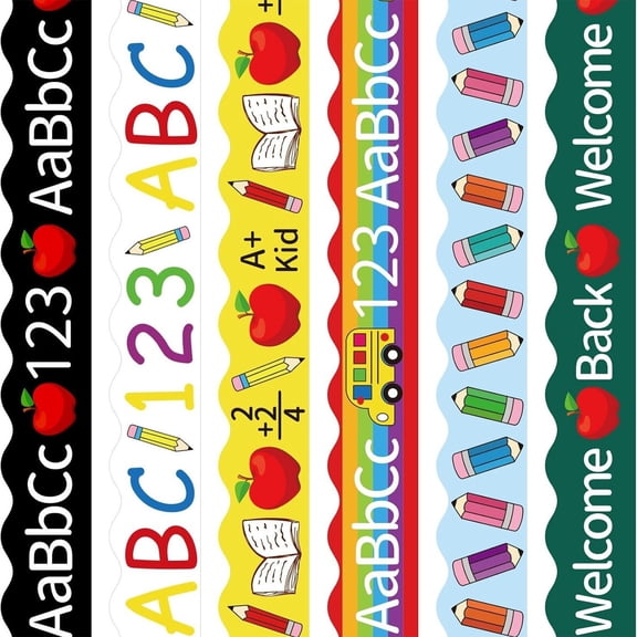 6 Pcs Bus Printed Bulletin Board Borders Back-to-School Bulletin Board Trim Decorations Classroom Borders